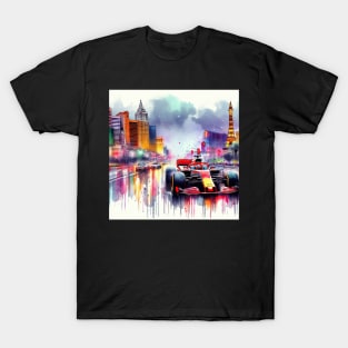 Artistic illustration of high speed racing cars in Las Vegas T-Shirt